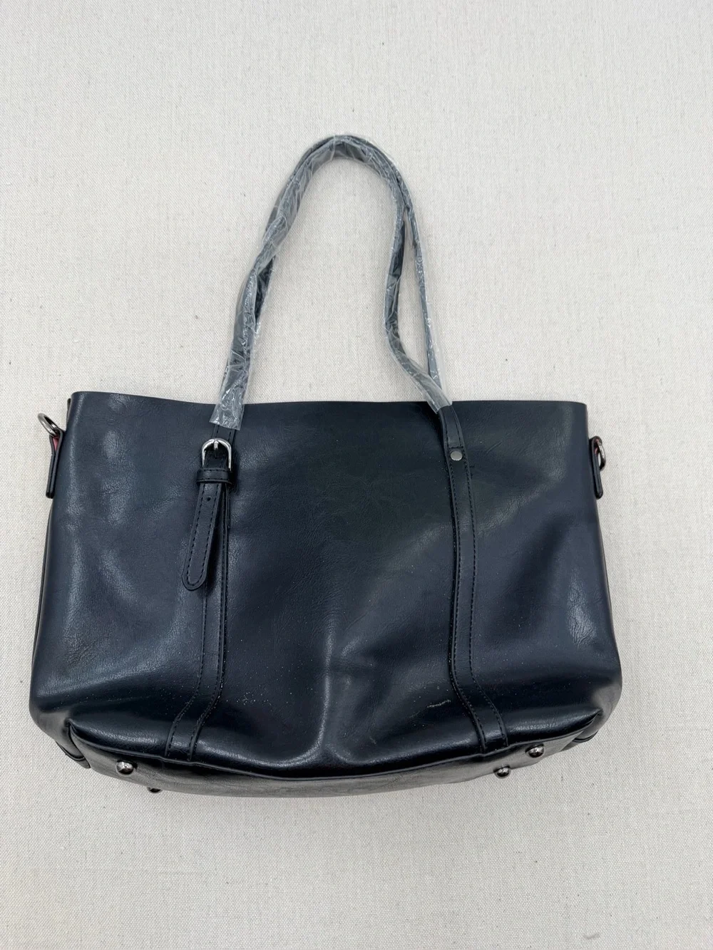 Everyday Black Leather Tote with Dual Top Handles